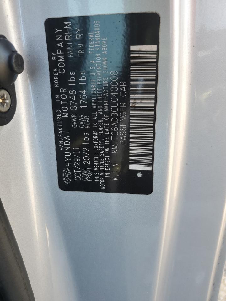 2012 Hyundai Veloster VIN: KMHTC6AD3CU040008 Lot: 84965245