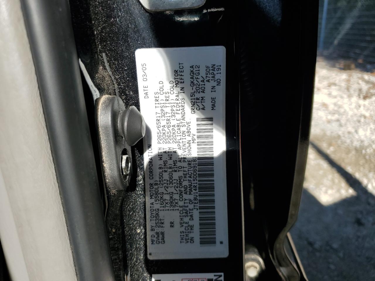 2005 Toyota 4Runner Sr5 VIN: JTEBU14R150069181 Lot: 86501525