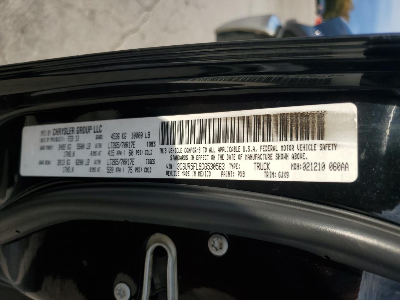 2013 Ram 2500 Laramie VIN: 3C6UR5FL9DG530563 Lot: 87058105