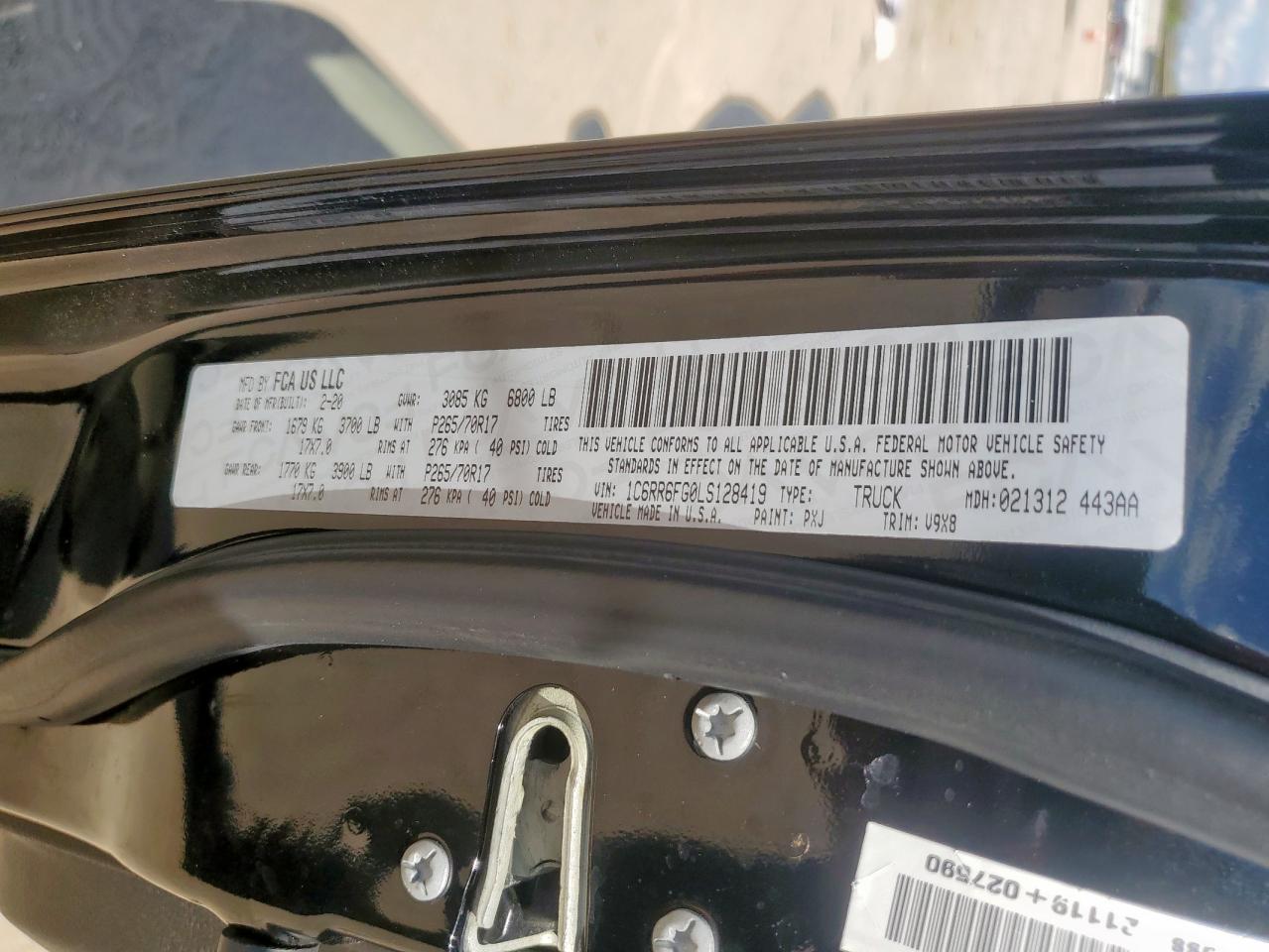 2020 Ram 1500 Classic Tradesman VIN: 1C6RR6FG0LS128419 Lot: 85935205