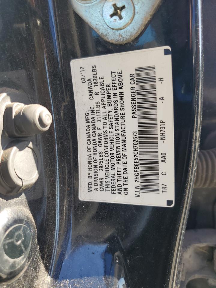 2012 Honda Civic Si VIN: 2HGFB6E52CH702673 Lot: 82248465