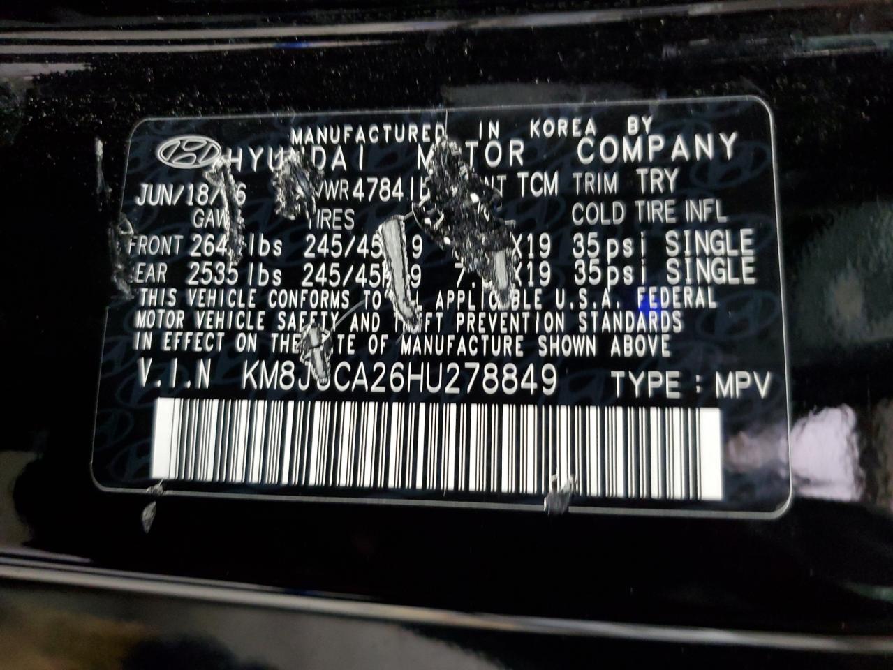 2017 Hyundai Tucson Limited VIN: KM8J3CA26HU278849 Lot: 86770035