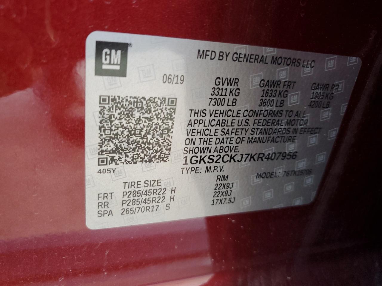 2019 GMC Yukon Denali VIN: 1GKS2CKJ7KR407956 Lot: 87207615