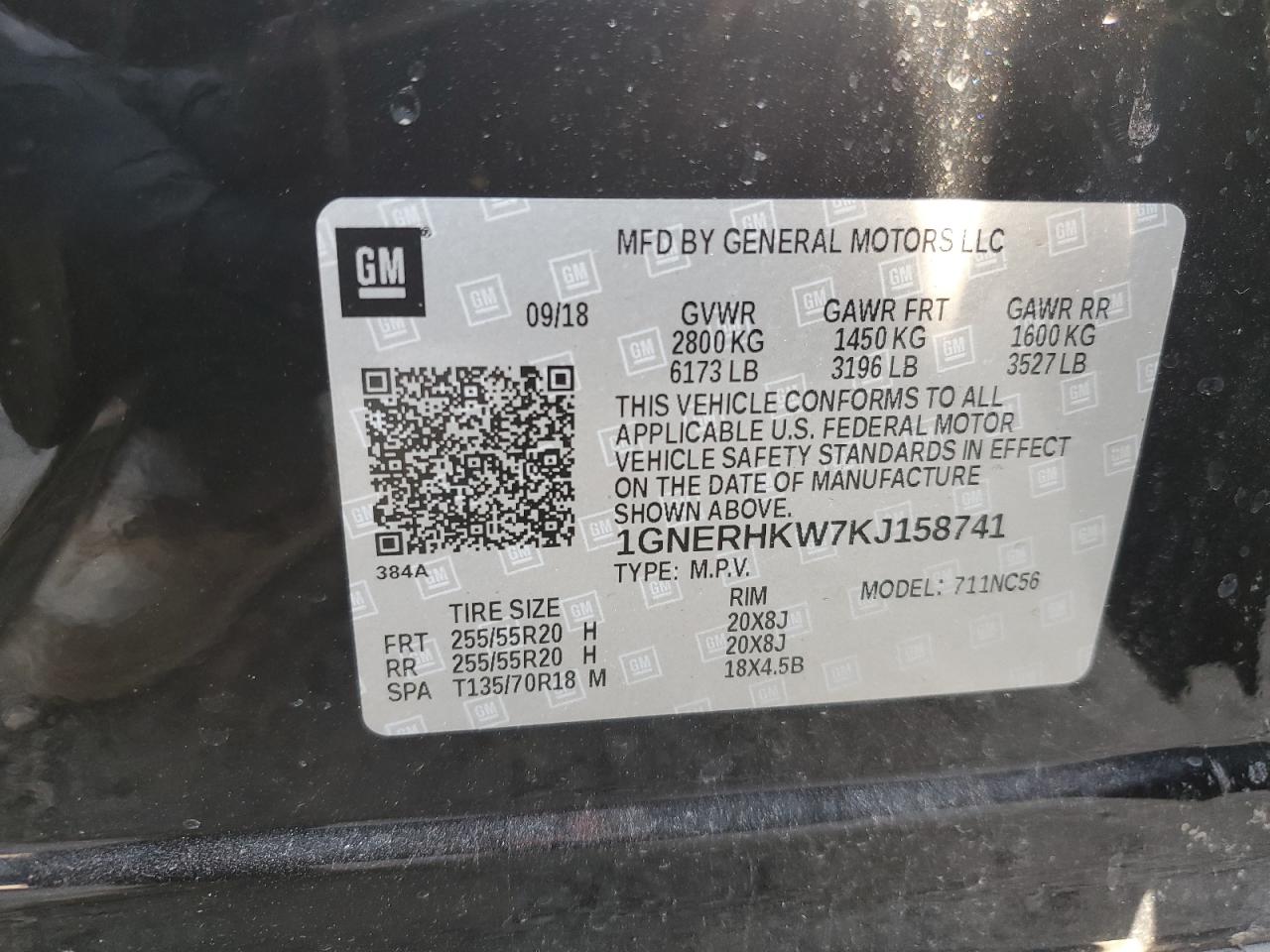 2019 Chevrolet Traverse Lt VIN: 1GNERHKW7KJ158741 Lot: 82277685