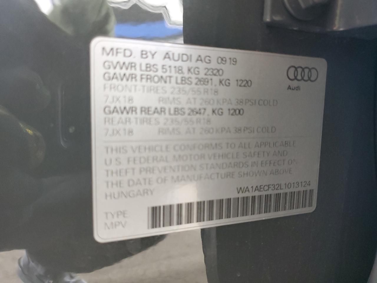 2020 Audi Q3 Premium VIN: WA1AECF32L1013124 Lot: 82182905