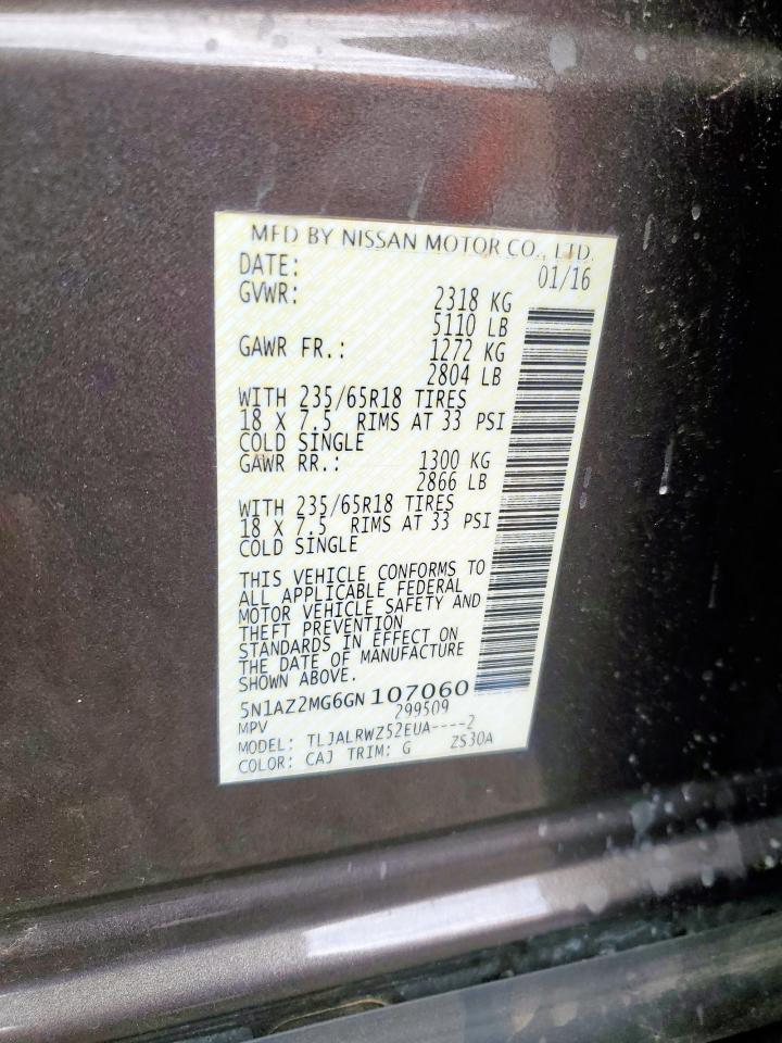 2016 Nissan Murano S VIN: 5N1AZ2MG6GN107060 Lot: 82490215