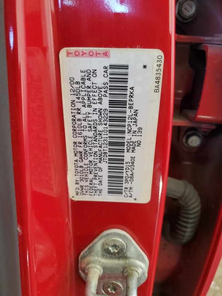 2001 Toyota Echo VIN: JTDBT123110143229 Lot: 84920065