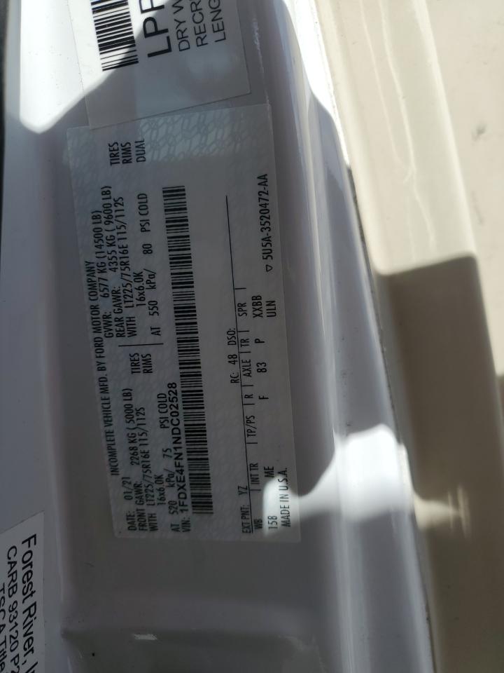2022 Ford Econoline E450 Super Duty Cutaway Van VIN: 1FDXE4FN1NDC02528 Lot: 85500755