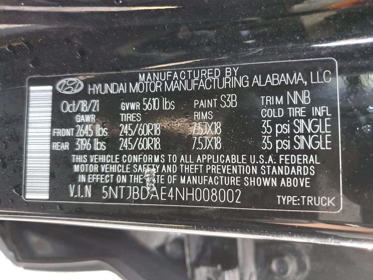 2022 Hyundai Santa Cruz Sel VIN: 5NTJBDAE4NH008002 Lot: 89905515