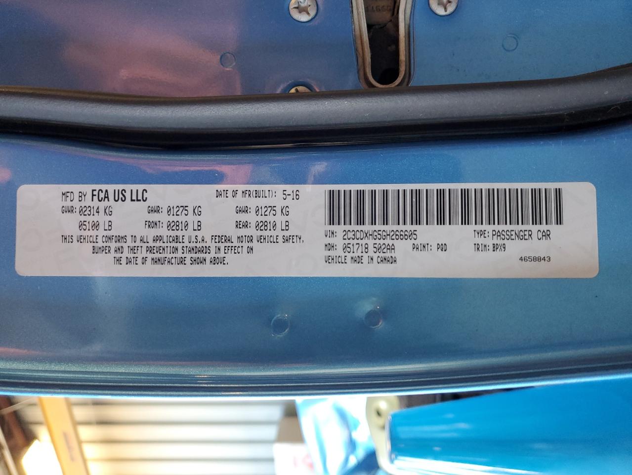 2016 Dodge Charger Sxt VIN: 2C3CDXHG5GH266605 Lot: 81993415