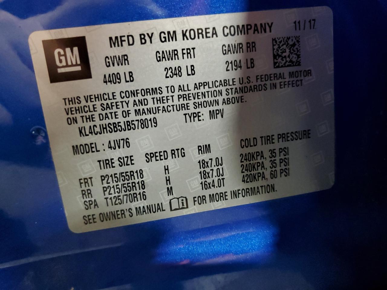 2018 Buick Encore Premium VIN: KL4CJHSB5JB578019 Lot: 89857195