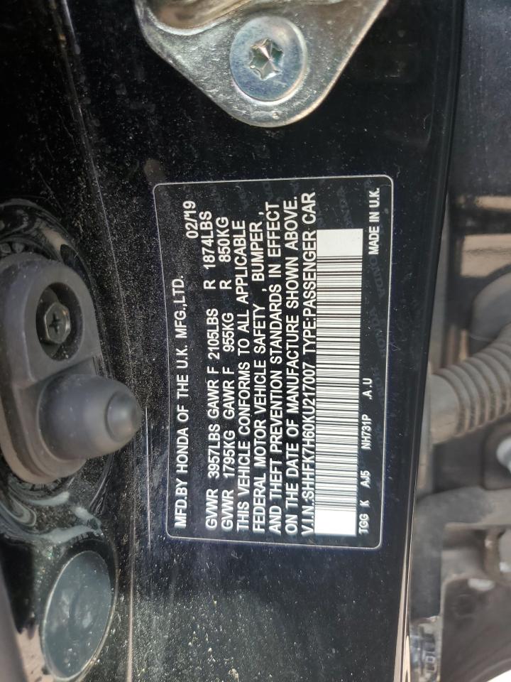 2019 Honda Civic Ex VIN: SHHFK7H60KU217007 Lot: 86137225