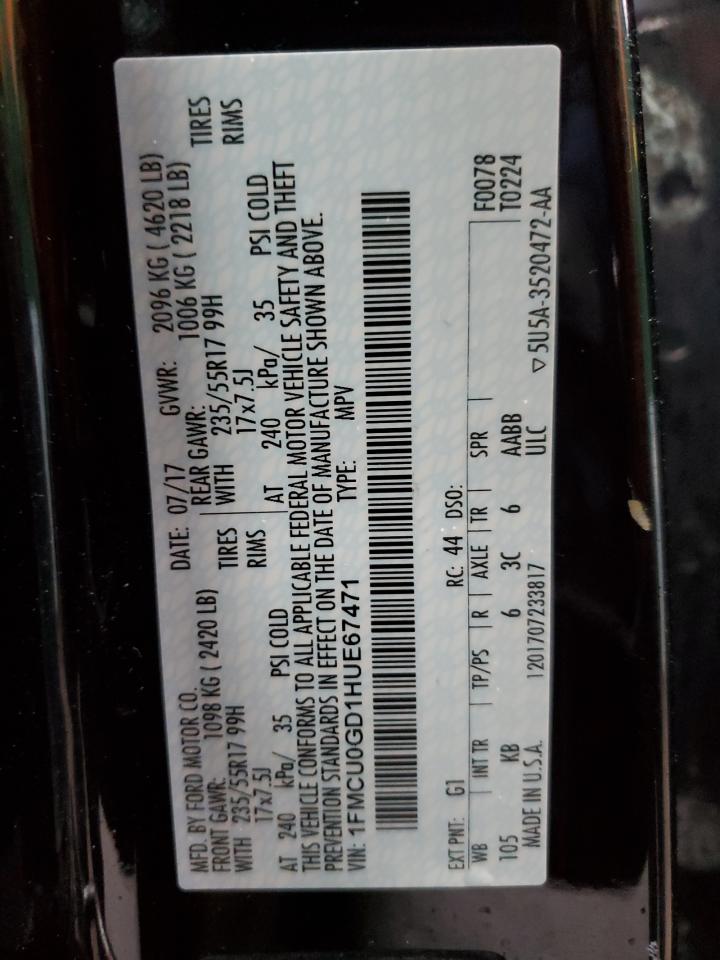 2017 Ford Escape Se VIN: 1FMCU0GD1HUE67471 Lot: 90346575