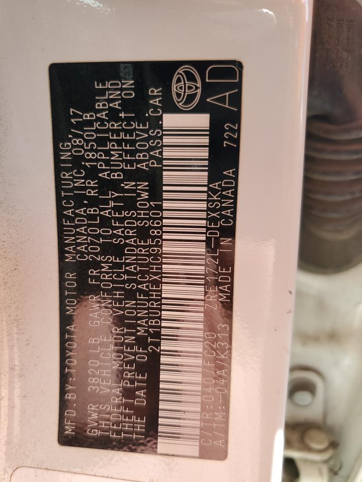 2017 Toyota Corolla L VIN: 2T1BURHEXHC958601 Lot: 81968695