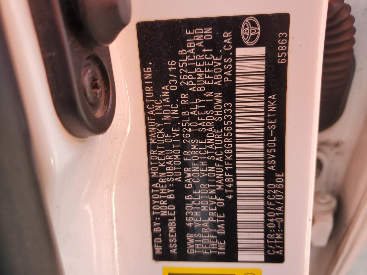 2016 Toyota Camry Le VIN: 4T4BF1FK8GR565333 Lot: 84586085