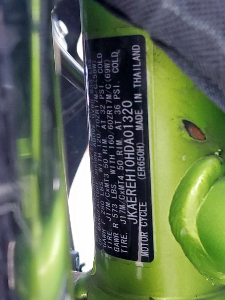 2017 Kawasaki Er650 H VIN: JKAEREH10HDA01320 Lot: 86609355