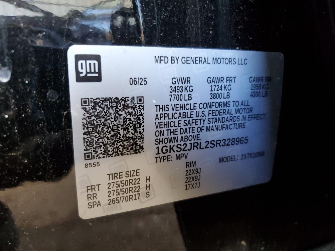 2025 GMC Yukon Xl Denali VIN: 1GKS2JRL2SR328965 Lot: 86893125