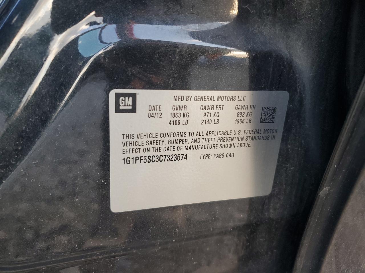 2012 Chevrolet Cruze Lt VIN: 1G1PF5SC3C7323674 Lot: 85314375