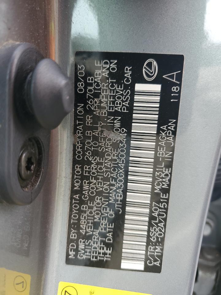 2004 Lexus Es 330 VIN: JTHBA30GX45003449 Lot: 84922115