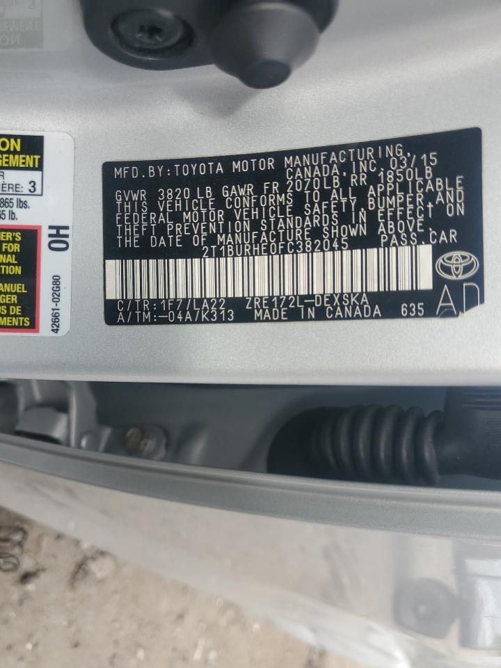 2015 Toyota Corolla L VIN: 2T1BURHE0FC382045 Lot: 85594985