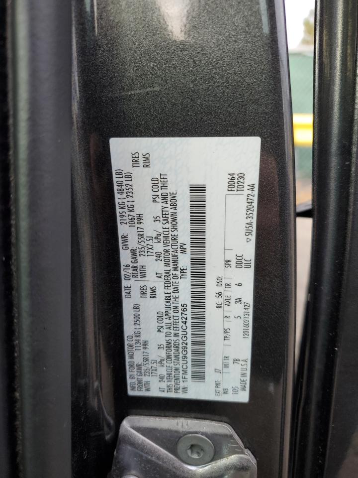 2016 Ford Escape Se VIN: 1FMCU9G92GUC42765 Lot: 90620735