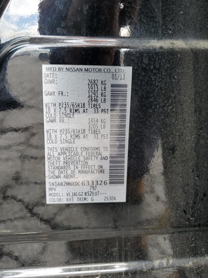 2013 Nissan Pathfinder S VIN: 5N1AR2MNXDC633326 Lot: 86281005