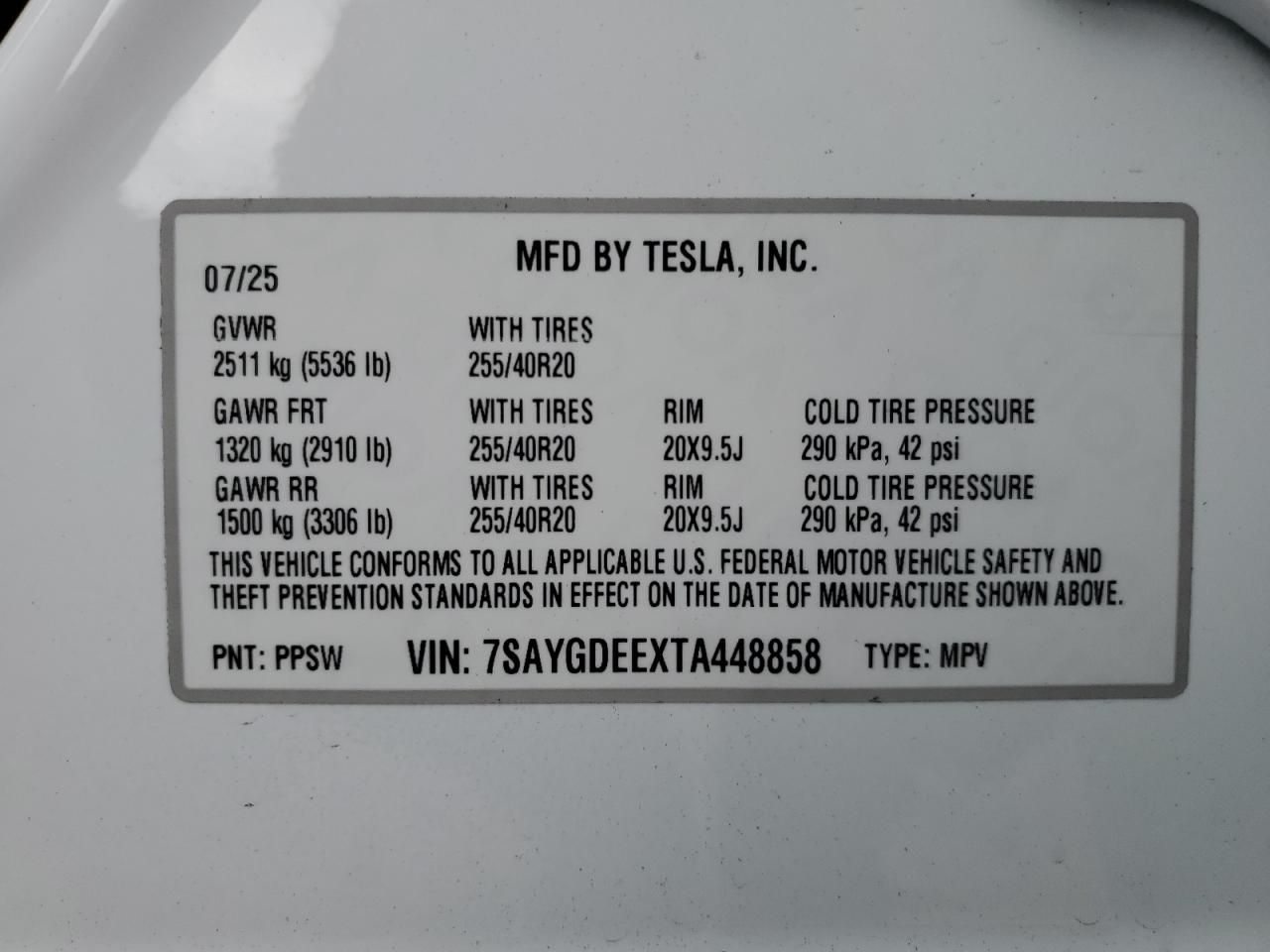 2026 Tesla Model Y VIN: 7SAYGDEEXTA448858 Lot: 85286905