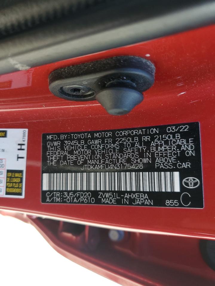 2022 Toyota Prius Night Shade VIN: JTDKAMFU4N3175428 Lot: 82436415