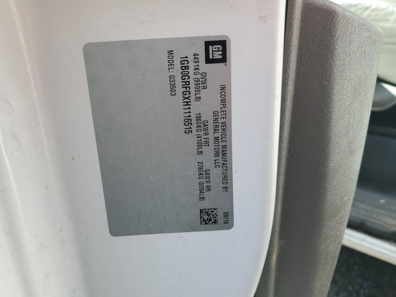 2017 Chevrolet Express G3500 VIN: 1GB0GRFGXH1116515 Lot: 82047565