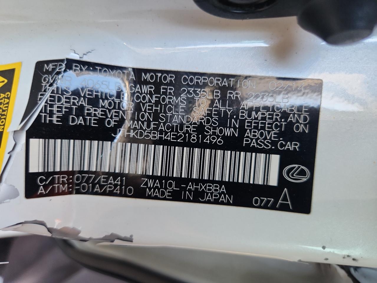 2014 Lexus Ct 200 VIN: JTHKD5BH4E2181496 Lot: 90889785