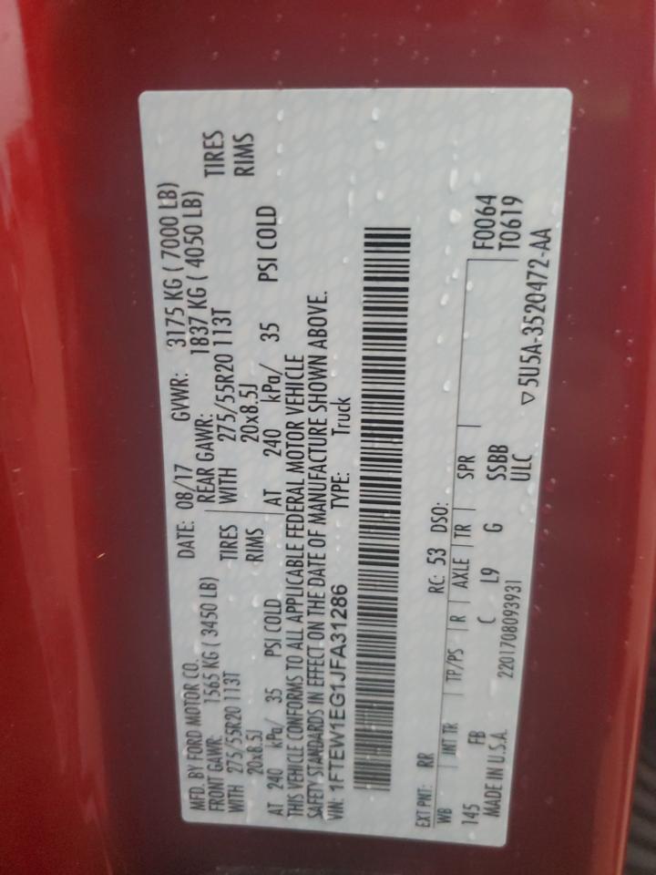 2018 Ford F150 Supercrew VIN: 1FTEW1EG1JFA31286 Lot: 89731175