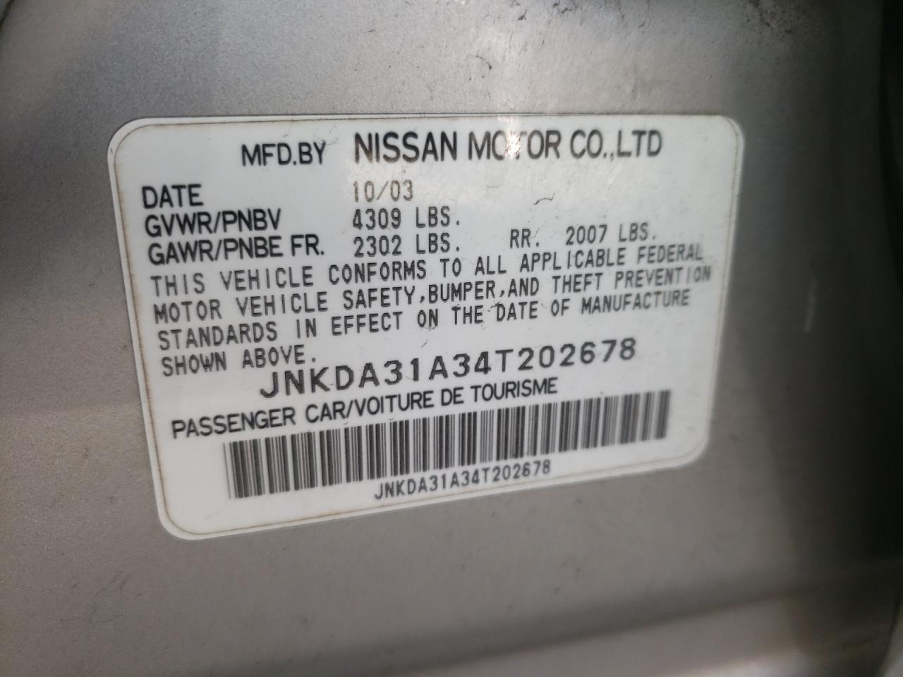 2004 Infiniti I35 VIN: JNKDA31A34T202678 Lot: 85571455