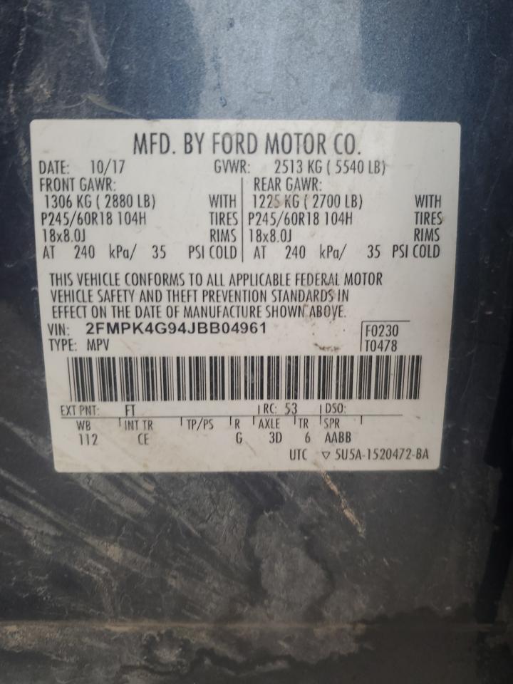 2018 Ford Edge Se VIN: 2FMPK4G94JBB04961 Lot: 87115785