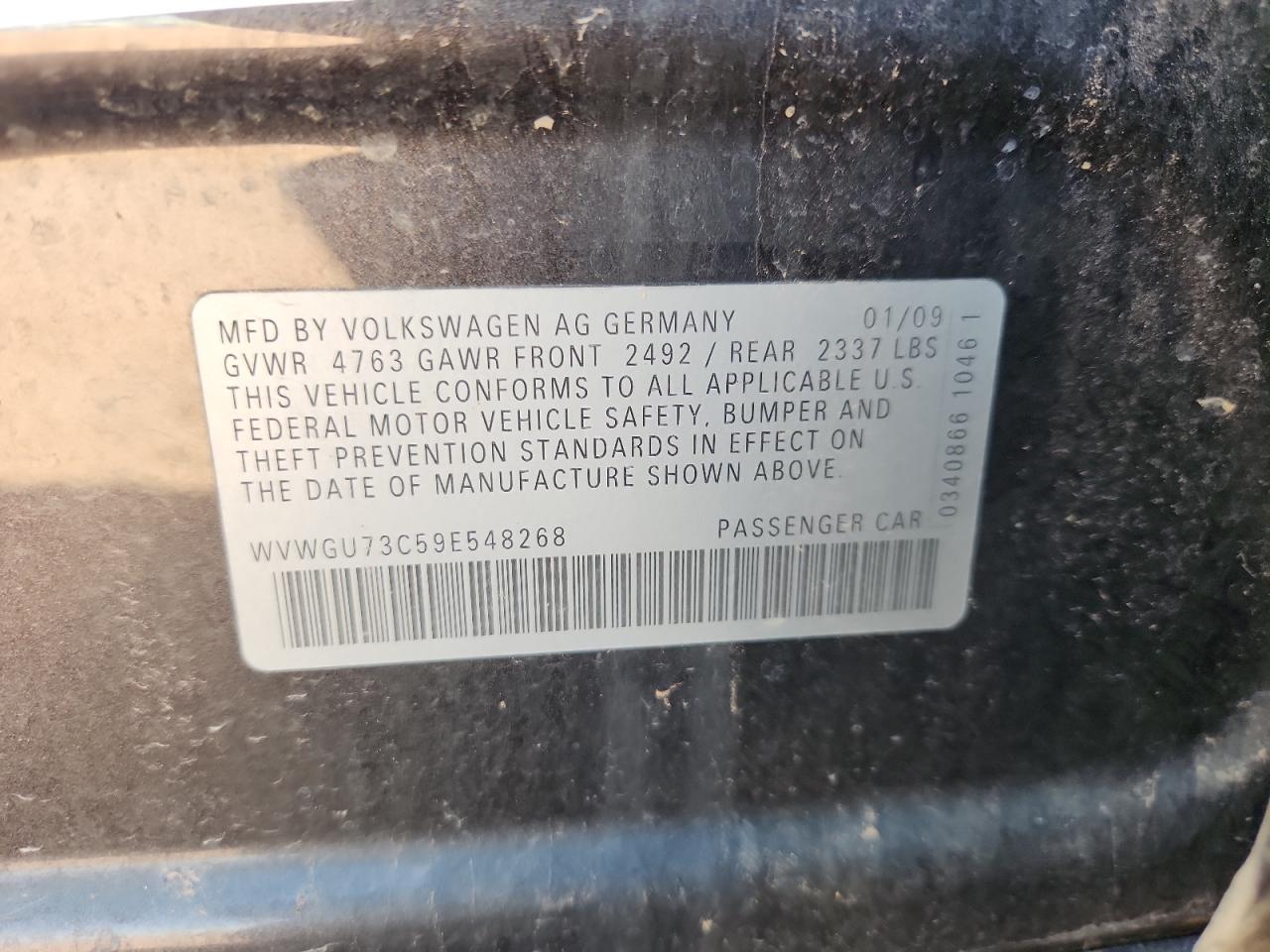 2009 Volkswagen Cc Vr6 4Motion VIN: WVWGU73C59E548268 Lot: 91076885