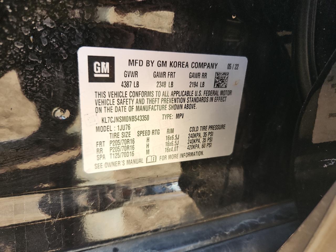 2022 Chevrolet Trax Ls VIN: KL7CJNSM0NB543350 Lot: 90375285