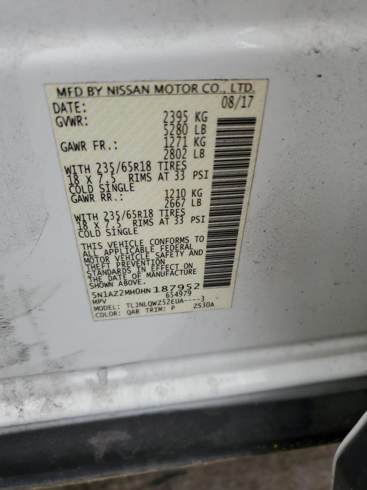 2017 Nissan Murano S VIN: 5N1AZ2MH0HN187952 Lot: 86468305