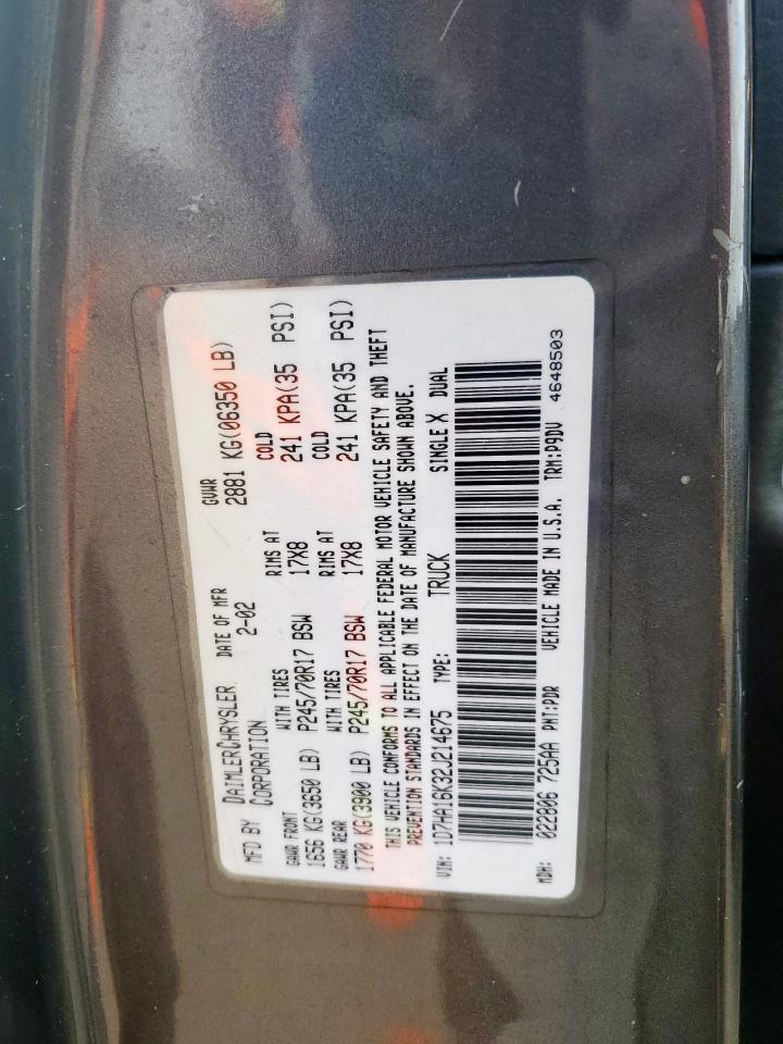 2002 Dodge Ram 1500 VIN: 1D7HA16K32J214675 Lot: 86512145