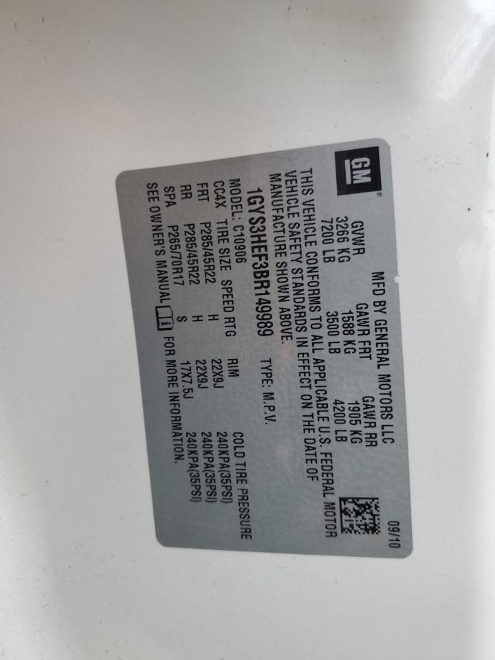 2011 Cadillac Escalade Esv Luxury VIN: 1GYS3HEF3BR149989 Lot: 89890965