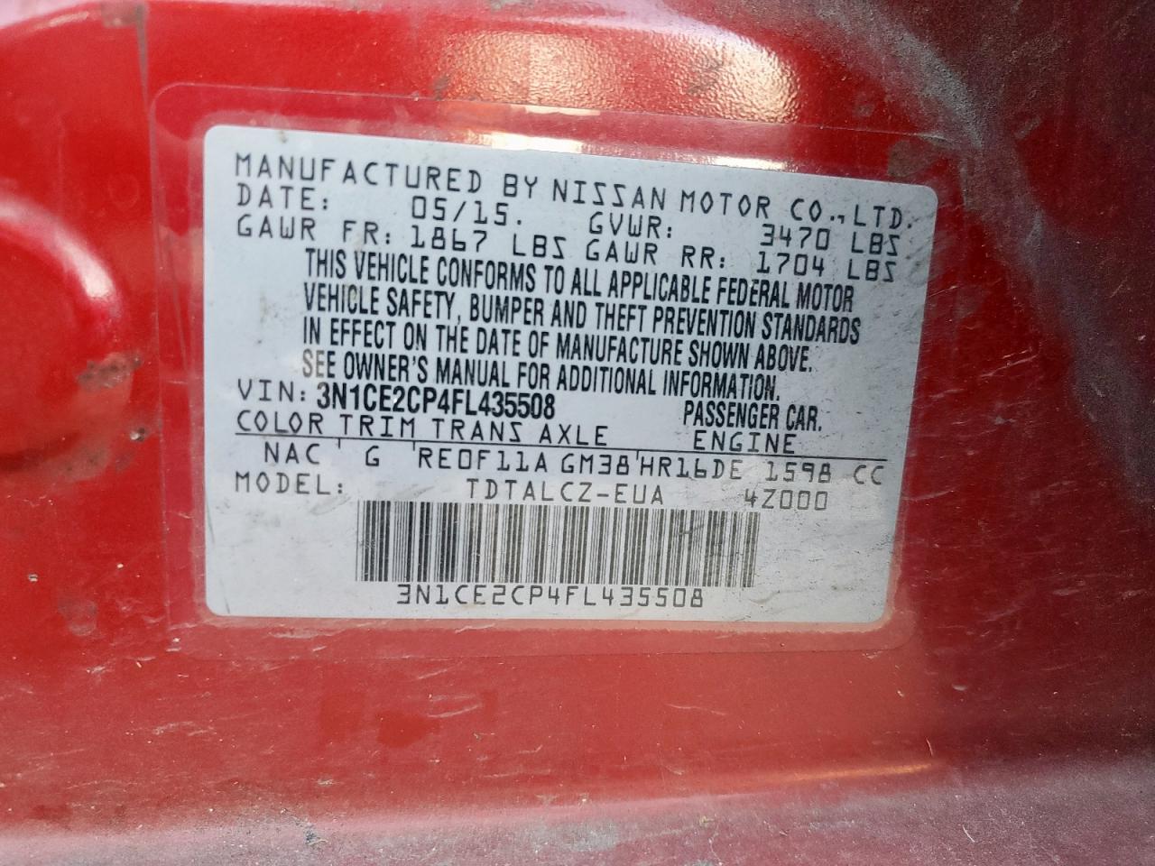 2015 Nissan Versa Note S VIN: 3N1CE2CP4FL435508 Lot: 85124725