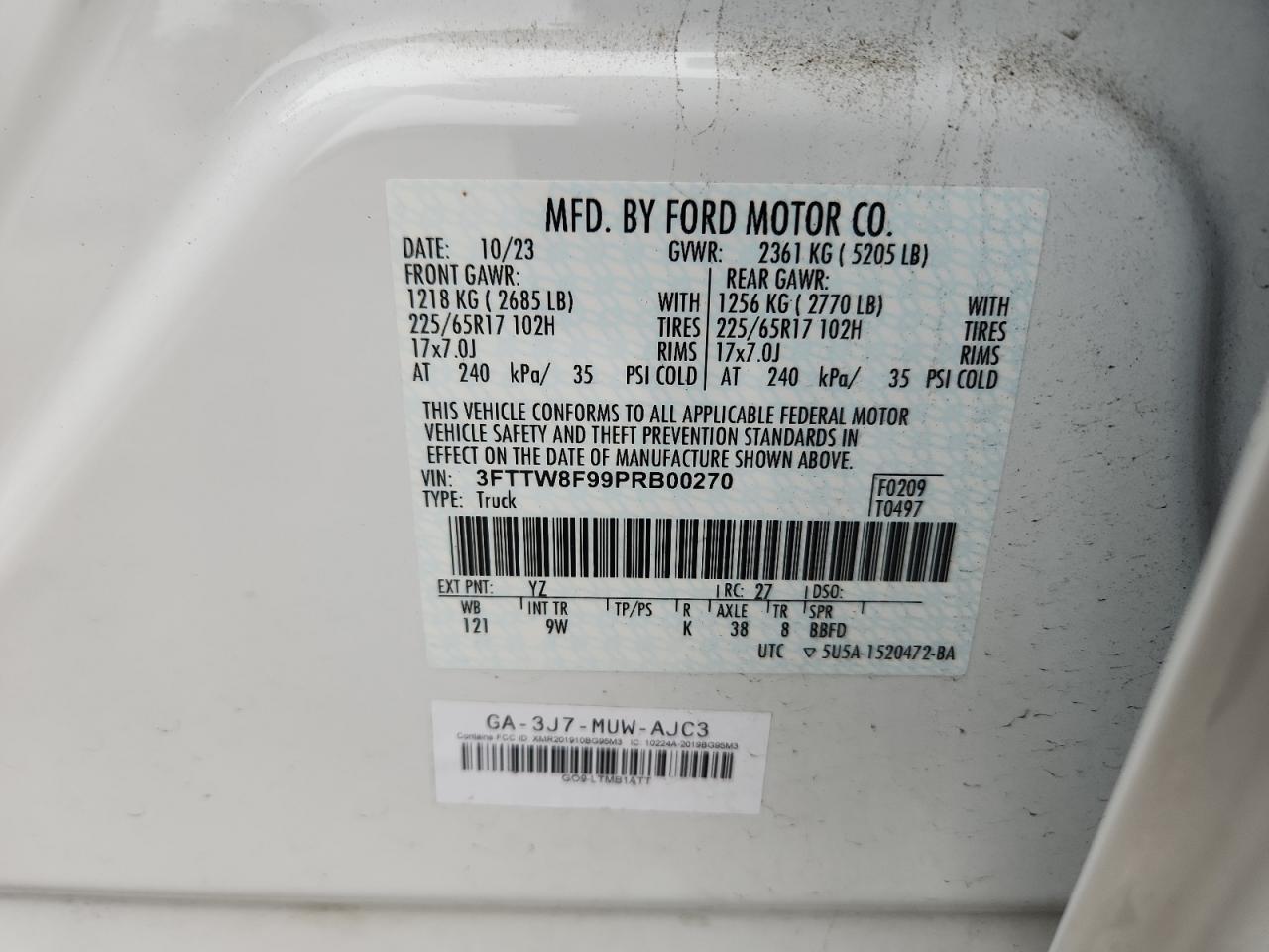 2023 Ford Maverick Xl VIN: 3FTTW8F99PRB00270 Lot: 82753715