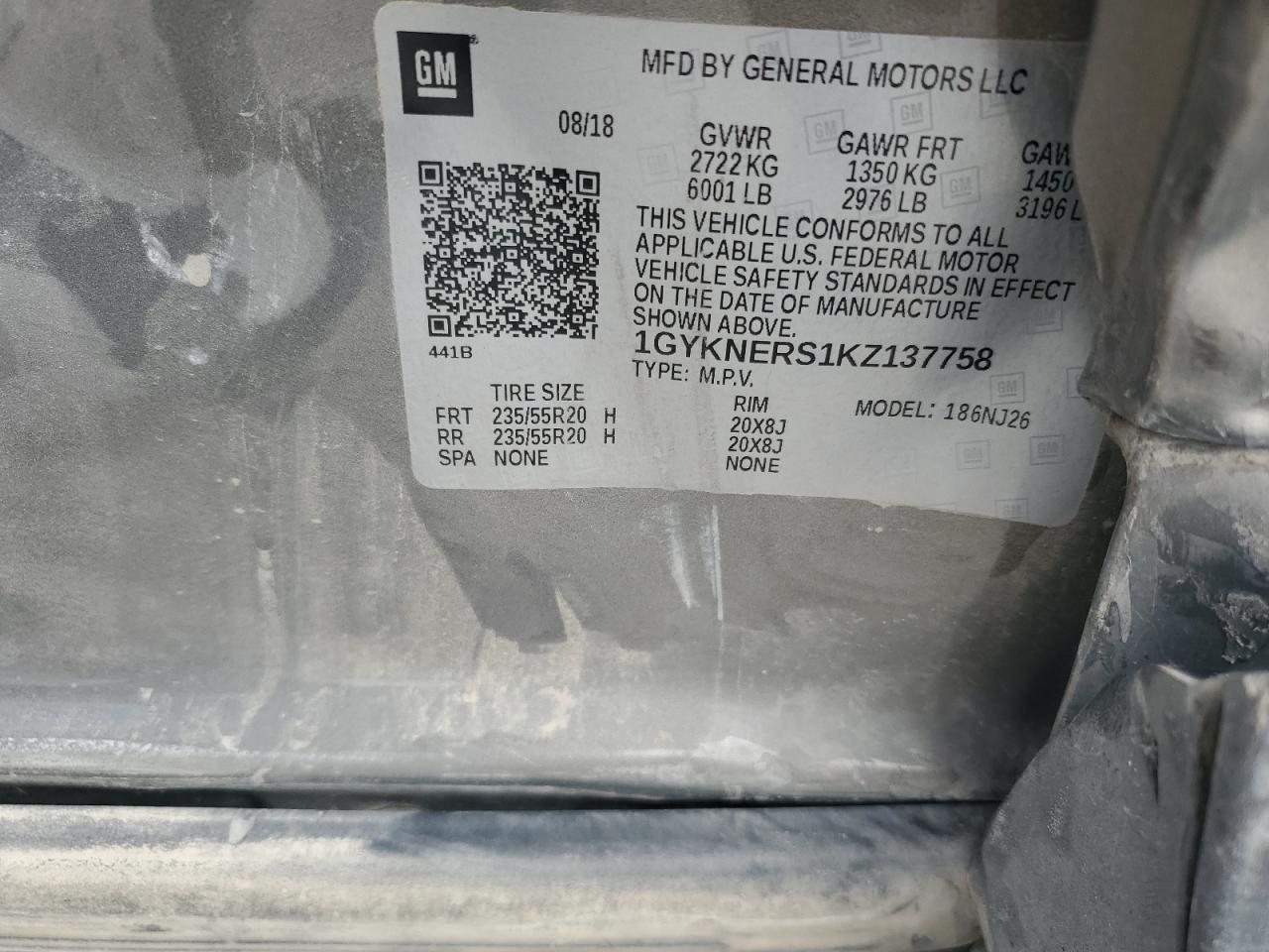 2019 Cadillac Xt5 Premium Luxury VIN: 1GYKNERS1KZ137758 Lot: 85834125