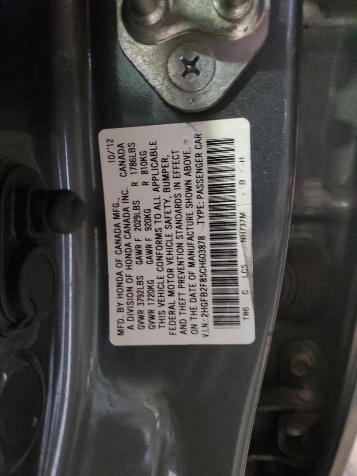 2012 Honda Civic Ex VIN: 2HGFB2F85CH603878 Lot: 85512105
