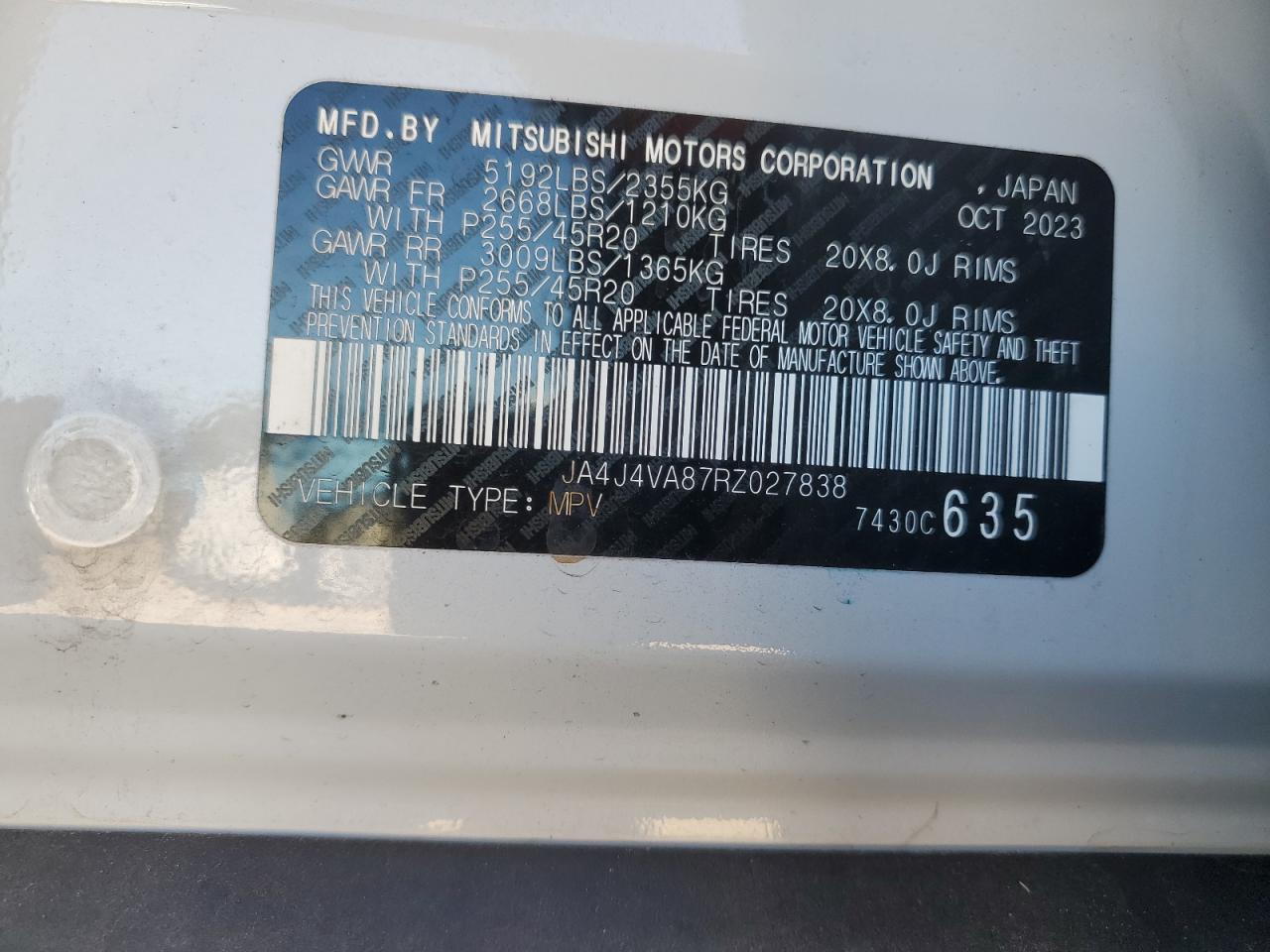 2024 Mitsubishi Outlander Se VIN: JA4J4VA87RZ027838 Lot: 89447715