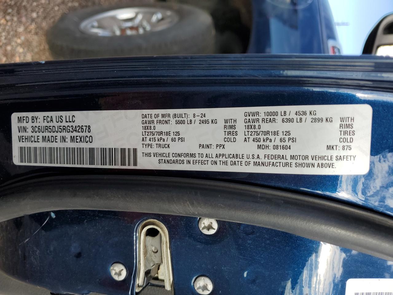 2024 Ram 2500 Big Horn VIN: 3C6UR5DJ5RG342678 Lot: 86153495