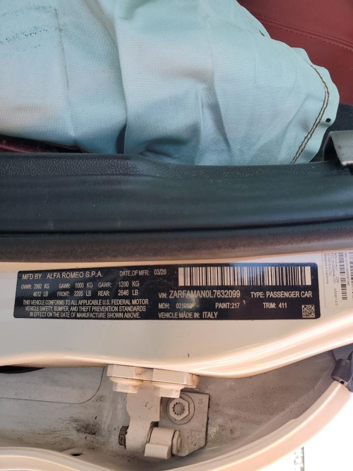 2020 Alfa Romeo Giulia VIN: ZARFAMAN0L7632099 Lot: 87086305