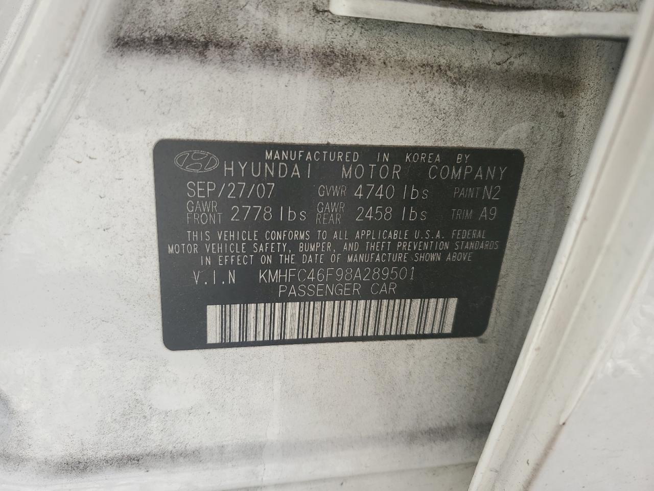 2008 Hyundai Azera Se VIN: KMHFC46F98A289501 Lot: 87080935