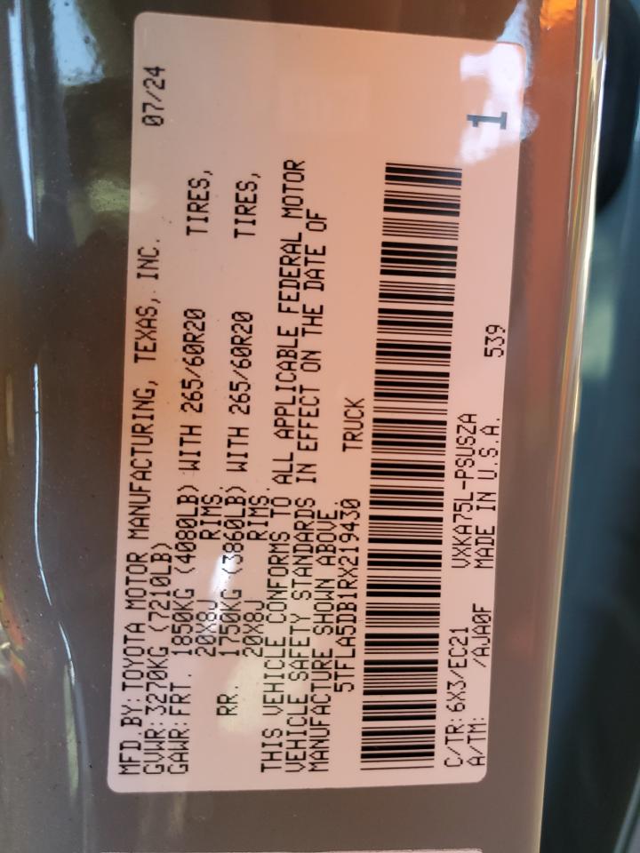 2024 Toyota Tundra Crewmax Sr VIN: 5TFLA5DB1RX219430 Lot: 82443845