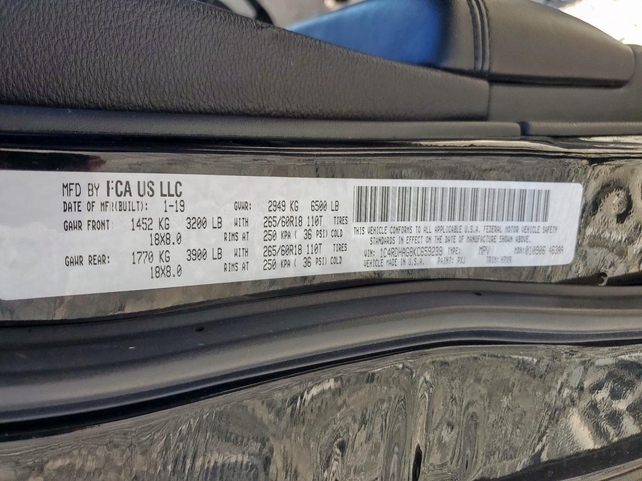 2019 Dodge Durango Sxt VIN: 1C4RDHAG8KC659239 Lot: 90830255