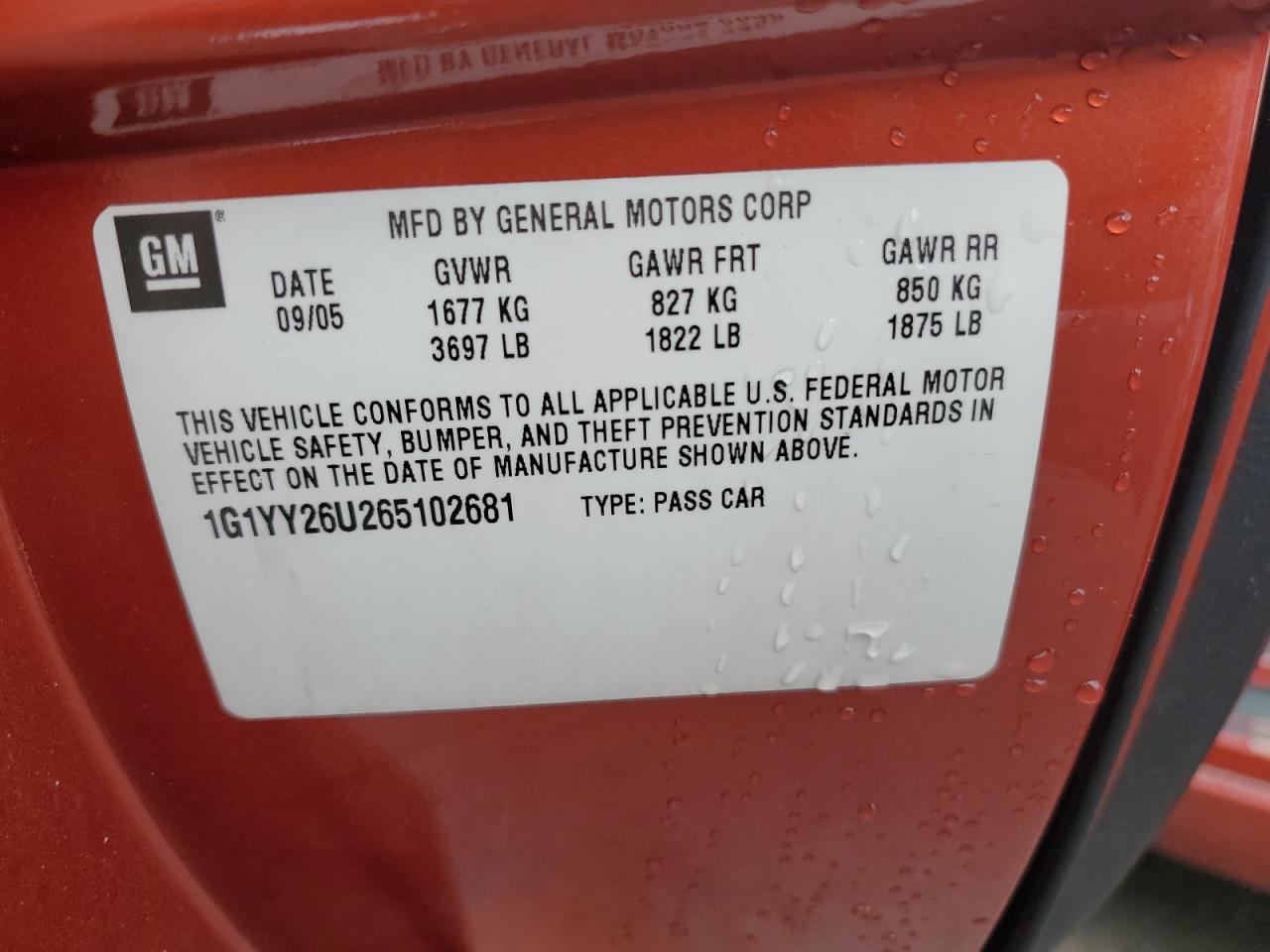 2006 Chevrolet Corvette VIN: 1G1YY26U265102681 Lot: 89820615