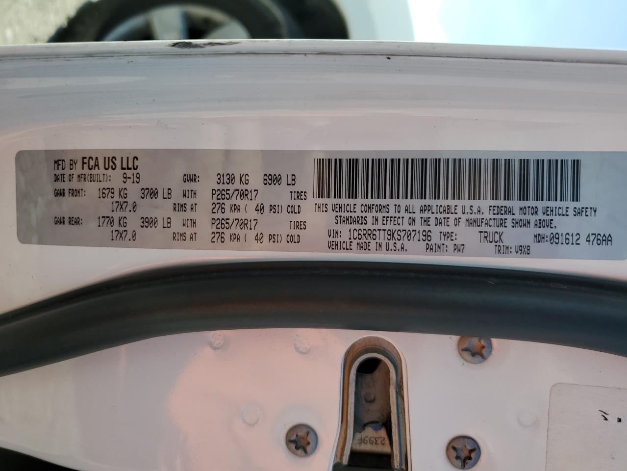 2019 Ram 1500 Classic Slt VIN: 1C6RR6TT9KS707196 Lot: 82256125